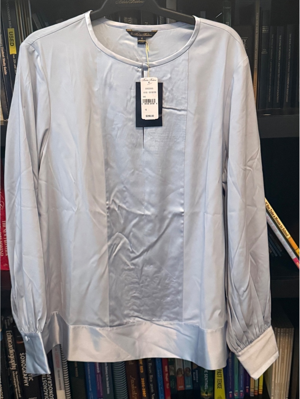 Brooks Brothers Women's Light Blue Silk Blend Long Sleeve Blouse Size 12